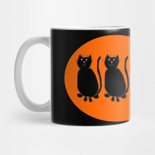 Three Black Cats on Pumpkin Orange Oval Mug